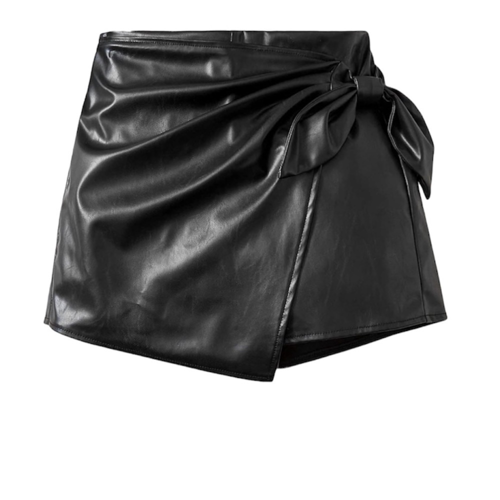 Jason Wu- Black Leather Wrap Tie Mini Skirt - Picture 1 of 9